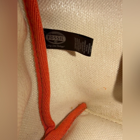 Fossil Austin Shopper Tote Bag in Coral Canvas with Leather Straps & Key Detail - Picture 14 of 17
